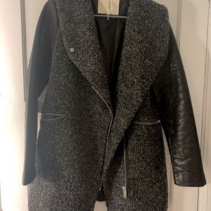 Women’s Grey Ci Sono Coat with Vegan Leather Sleeves - Size L